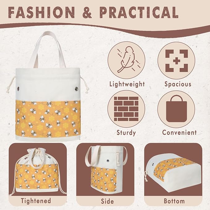 TOGETRUE Yarn Bag, Knitting Crochet Tote Bag, Yarn Storage Bags Organizer, Crochet bags for Crocheting Project, Store Skein Ball, Short Knitting Needle (Bees)
