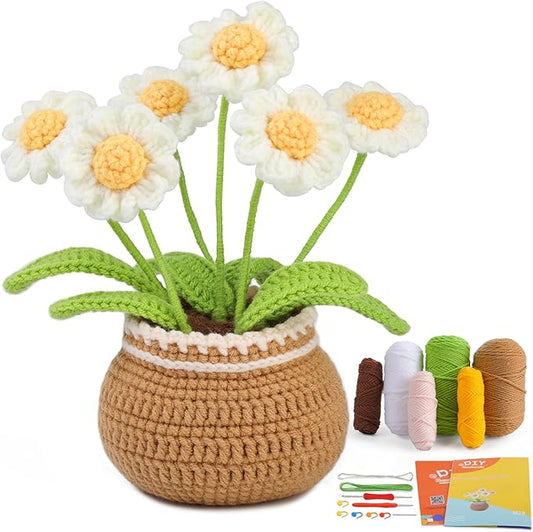 kgxulr Crochet Kit for Beginners, Little Daisy Crochet Kit Beginner Crochet Starter Kit for Complete Beginners Adults, Crocheting Knitting Kit with Step-by-Step Video Tutorials (Little Daisy)
