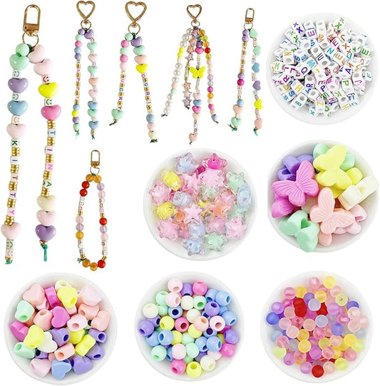 358/450 Pcs Acrylic Beads Jewelry Making Kit with Charms, Keychain Supplies for DIY Bag Charm, Keychain Making Gifts