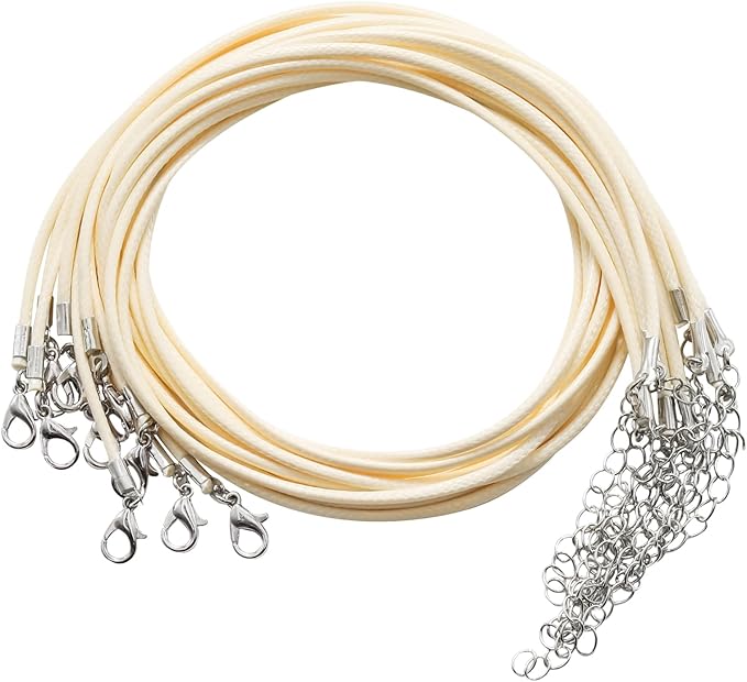 10 Pcs 2.0mm Leather Necklace Cords with Clasp,Waxed Cords,Necklace Ropes for Pendants and Jewelry Making(Off-White)