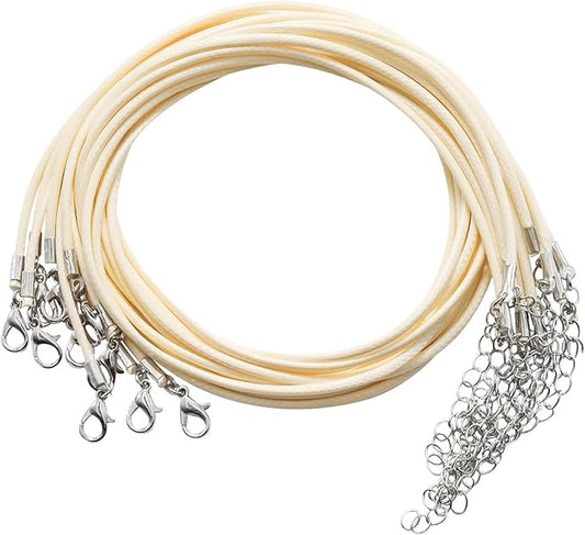 10 Pcs 2.0mm Leather Necklace Cords with Clasp,Waxed Cords,Necklace Ropes for Pendants and Jewelry Making(Off-White)