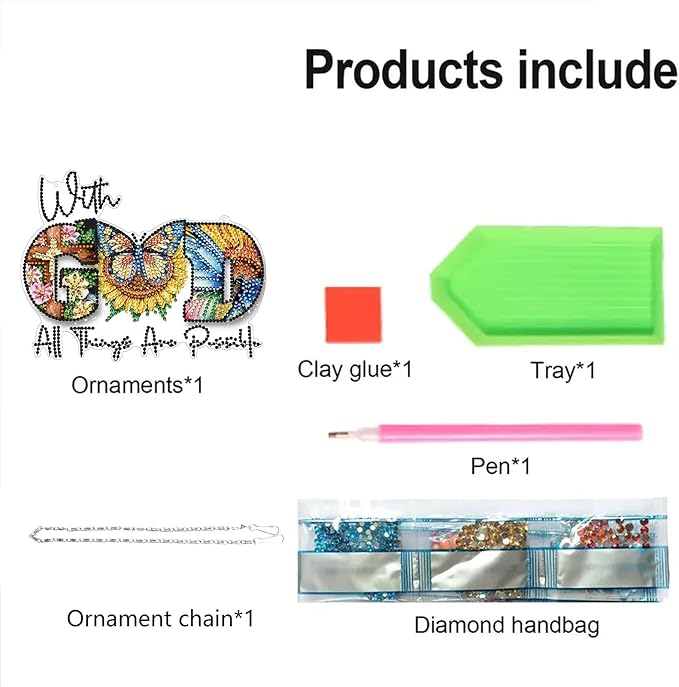 STGLCR DIY Butterfly Hanging Diamond Art Kit God, Acrylic Diamonds Painting Pendant Board Kit, 5D Gem Art Ornament Kit for Adults, Double Sided 7.8inch with God All Thing are Possible