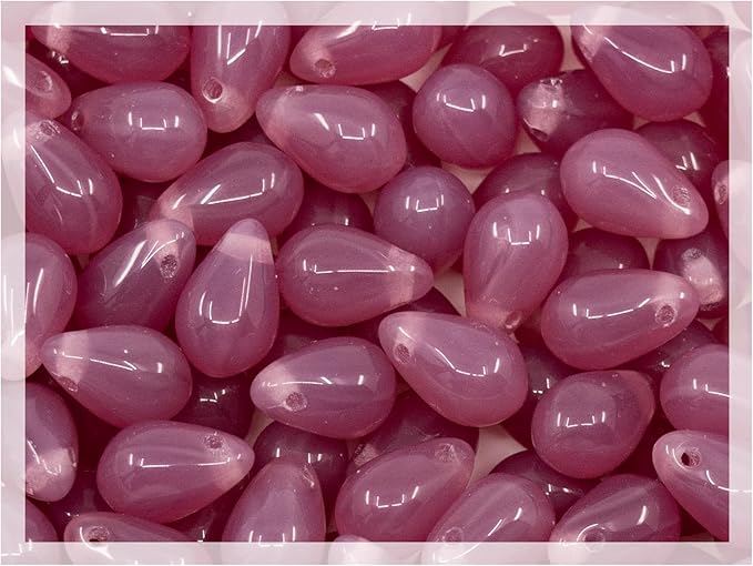 Czech 50-Piece Glass Beads, 6x9mm, Teardrop Opal Dark Pink