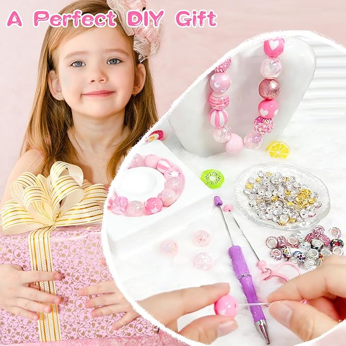 163 Pcs Pen Beads for Beadable Pens: Bubblegum Beads for Pen Making Bulk with Spacer Bead Rhinestone Bead (Pink)