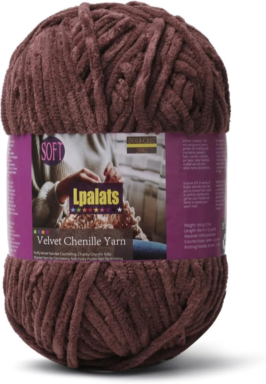 Baby Blanket Yarn for Crocheting - 1 Pack of 200g/7oz Chunky Chenille Yarn for Knitting Blankets Amigurumi - #6 Super Bulky - 174 Yards Soft Thick Plush Yarns (1, Dark Curry)