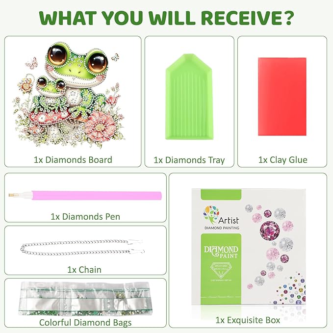 MEIYUDA Frog Diamond Art Hanging Kits for Adult, Mushroom Frog Diamond Painting Hanging Kits Ornaments, DIY Special Shaped Rhinestone Window Pendants Kit for Home Garden Wall Decor Gift