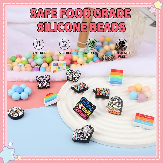 12pcs Inspirational Silicone Focal Beads for Pens Making Beads for Keychain Shape for Bracelet Necklace Crafts （Inspirational Style）