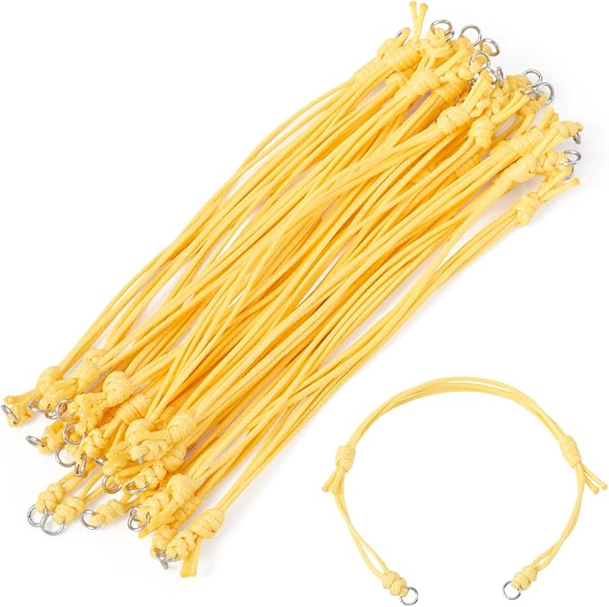 KISSITTY 20pcs Adjustable Bracelet Cords for Connector Charms Waxed Polyester Thread Cord Yellow Color Half Finished Bracelet for Friendship Bracelets Jewelry Making