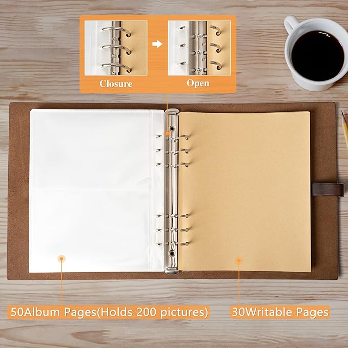 Photo Album 4x6 200 Photos, Genuine Leather Photo Albums with Writing Space with 30 Writing Paper, Travel Family Wedding Kids Graduation Ultrasound Baby Picture Album Scrapbook Photo Album（LOVE）