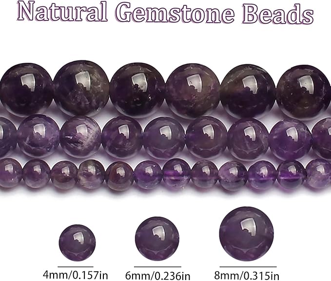 Song Xi 90pcs 4mm Natural Amethyst Stone Beads for Jewelry Making, Gemstones Beads Bracelet for Necklace Earring Keychain, with Jewelry Box and Elastic for Christmas Wedding Birthday Gift