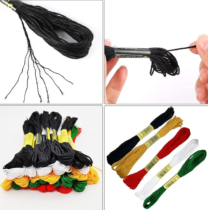 30 Skeins Embroidery Thread,Black White Red Green Golden Embroidery Floss for Cross Stitch and DIY Art Craft,Friendship Bracelets String,with 12 PCS Floss Bobbins
