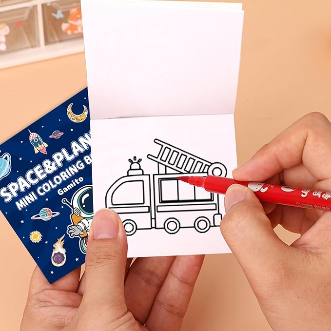 Mini Coloring Book for Adults, 2-Pack Travel Small Coloring Books, Pocket Size Adults Relaxation Coloring Books Stress Relief Adult Mini Coloring Book (Vehicle & Space Planet)