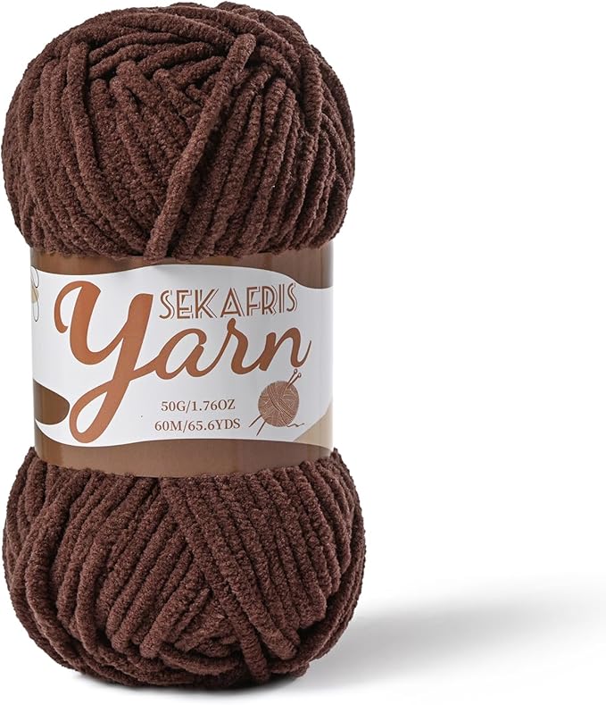 Fluffy Velvet Yarn for Crocheting，Baby Blanket Yarn for Crocheting Soft，50g(65.6yds) Amigurumi Yarns，Plush Chenille Crochet Yarns，Puzzle Yarn for Crochet Weaving Craft(Dark Coffee)