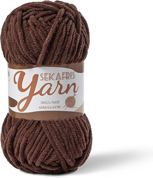 Fluffy Velvet Yarn for Crocheting，Baby Blanket Yarn for Crocheting Soft，50g(65.6yds) Amigurumi Yarns，Plush Chenille Crochet Yarns，Puzzle Yarn for Crochet Weaving Craft(Dark Coffee)