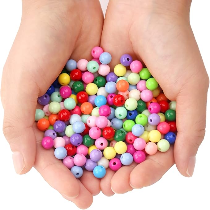 bonny boxx 500pcs 8mm smooth mix colors acrylic round beads, plastic resin bubblegum balls chunky gumball beads for necklace and bracelet making, crafting supplies