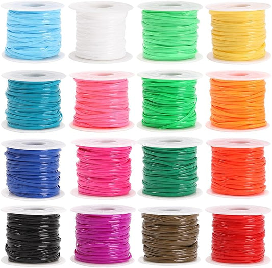 Candygirl PVC Lanyard String Kit, 16 Packs Colored Plastic Lacing Cord Flat Weaving Ropes Elastic Boondoggle String DIY Crafting Kit for Bracelet, Keychain, Crafts