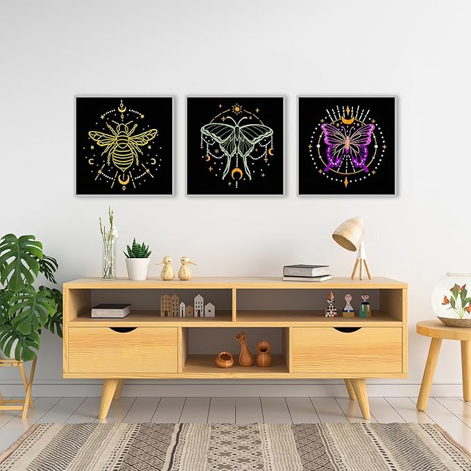 louise maelys 3 sets tarot embroidery kits for beginners,cross stitch kit for adults,crewel starters needlepoint with moon, butterfly, bee and moth pattern and tool