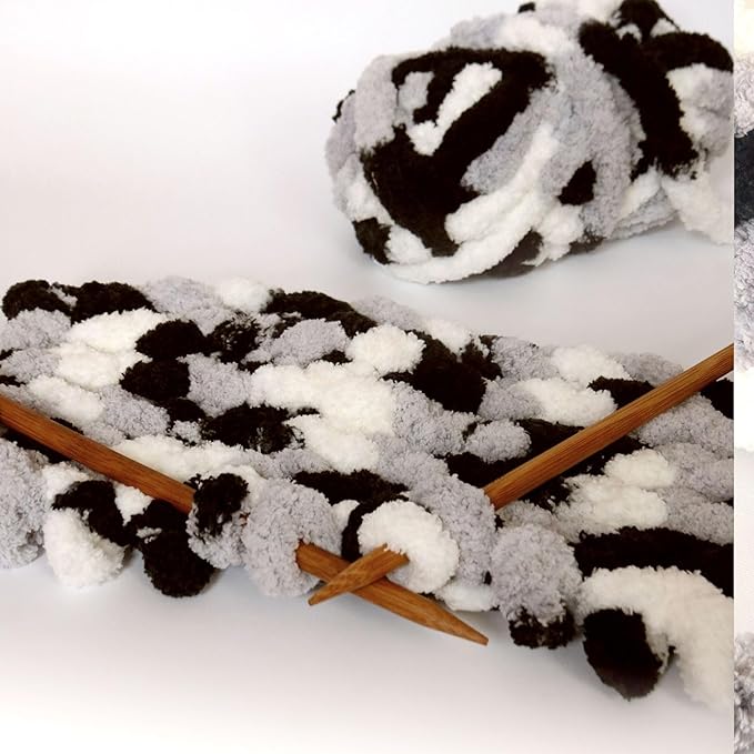 White+Light Gray+Black Chunky Chenille Yarn for Crocheting Bulky Thick Fluffy Yarn for Knitting,Super Bulky Hand Blanket,Soft Plush Yarn Crochet Carpet 8 Jumbo Pack(63.76oz/197.68yd