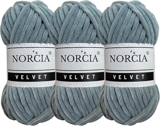 Soft Velvet Yarn Chenille Yarn for Crocheting Super Bulky 3x100g (3x75 yds) Baby Blanket Yarn for Knitting Amigurumi Yarn for Crochet Weaving Craft (Grey, 3 Skeins)