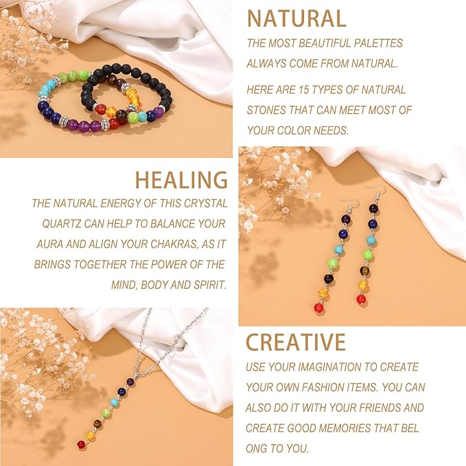 Raicegs Chakra Beads for Jewelry Making Real Natural Stone Beads for Bracelets Making Kits Healing Crystals Gemstone for Necklace Earring Making for Adult Women Men