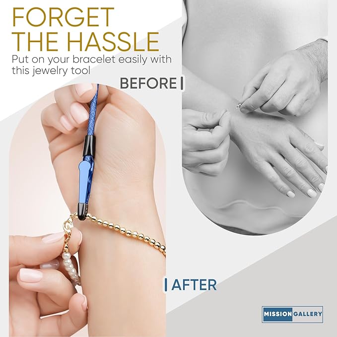 Mission Gallery Bracelet Helper Tool - Fastener Helper Tool for Bracelet, Necklace, Jewelry, Watch - Clip, Clasp Helper - Easy to Put on Yourself, Portable, Made of Metal, Blue
