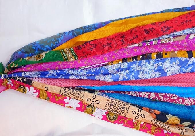 21 Yards Unstitched Recycled Sari Silk Yarn Ribbon Tassels 21 Strips SKEINS Shades Recycled Journal Scrapbook Craft Project Decor DS360 (Sari Silk, 21 Yard)