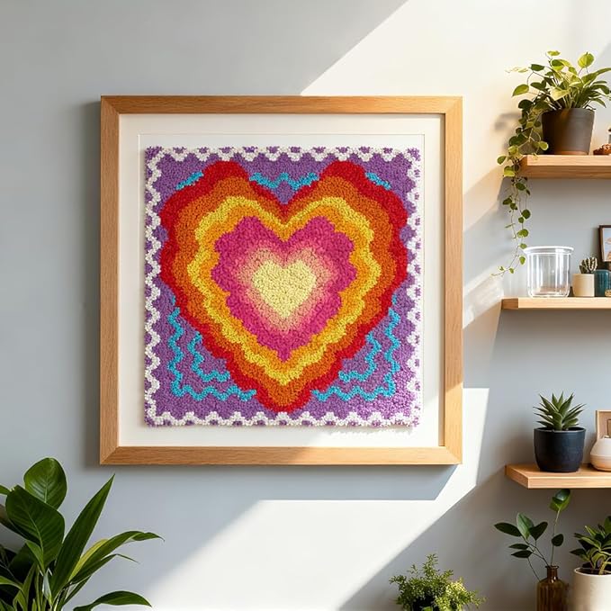 ORIGACH Love Rainbow Latch Hook Rug Kit for Adults Printed Rug Making Kit Handmade Carpet Tapestry Cover with Hook Latch and Preprinted Canvas, Home Arts Crafts Sofa Decor, 17.72x17.72inch