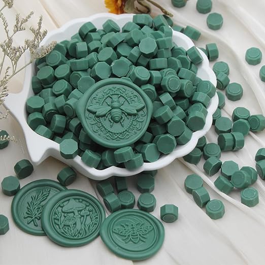 250pcs Wax Seal Beads Dark Green, Andotopee Premium Sealing Wax Beads for Stamp Seals, Octagon Seal Stamp Pellets Refill Pack for Wedding Invitation, Letter Envelope, Scrapbook DIY Crafts