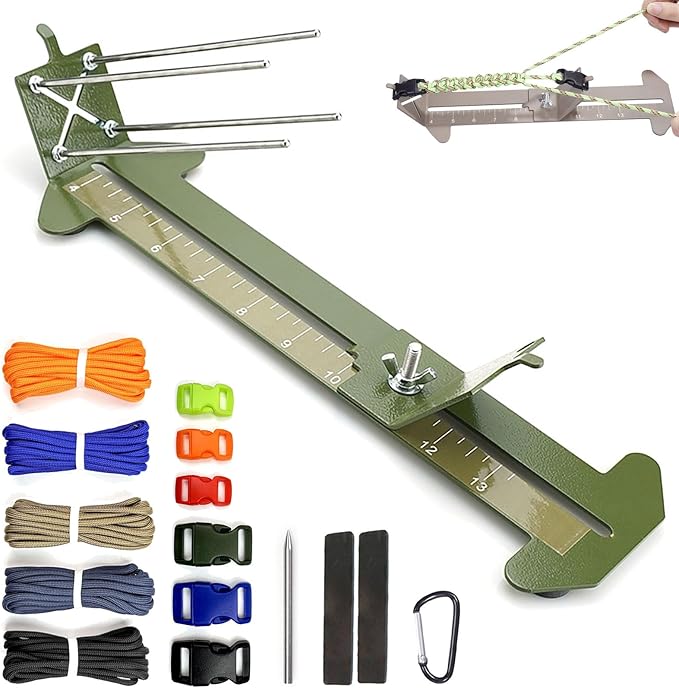 Paracord Bracelet Jig Dog Collar Jewelry Loom Accessoies Making Kit Tools with Colorful 5 Cords and 6 Buckles Bracelet Length 4" to 13" (Olive)