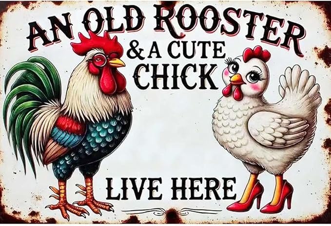 5D Diamond Art Painting Kits for Adults, An Old Rooster & A Cute Chick Live Here Chicken Art Kits For Beginner,DIY Vintage Full Round Gem Crystal Art Paint by Diamond Home Wall Decor12X16inch