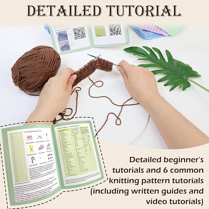 Lewhoo Knitting Kit for Beginners,Learn to Knit Kit for 6 Patterns Dishcloth with Step-by-Step Instruction,Complete Knit Starter Kit -Including Yarn, Knitting Needle&Accessories