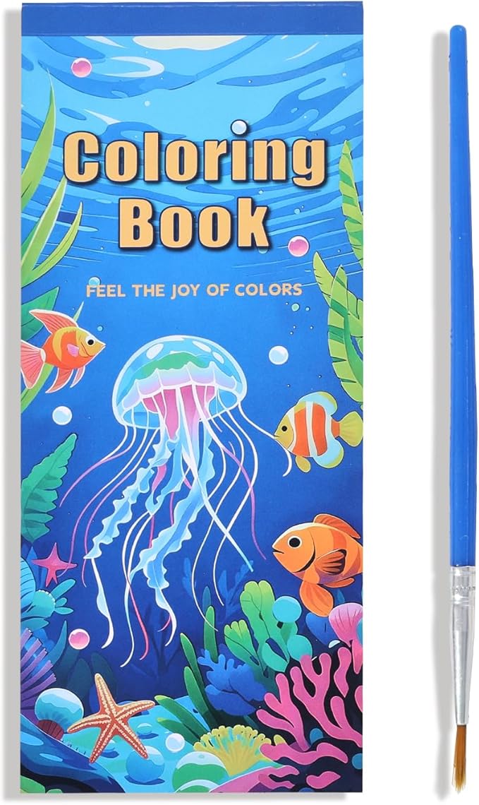 Women's Mini Paint with Water Coloring Book, 12 Pages Sea World Small Coloring Books for Adults to Relax and Relieve Anxiety,Color Painting Kit Art Craft,Gift for Mother's Day,Birthdays,Anniversaries