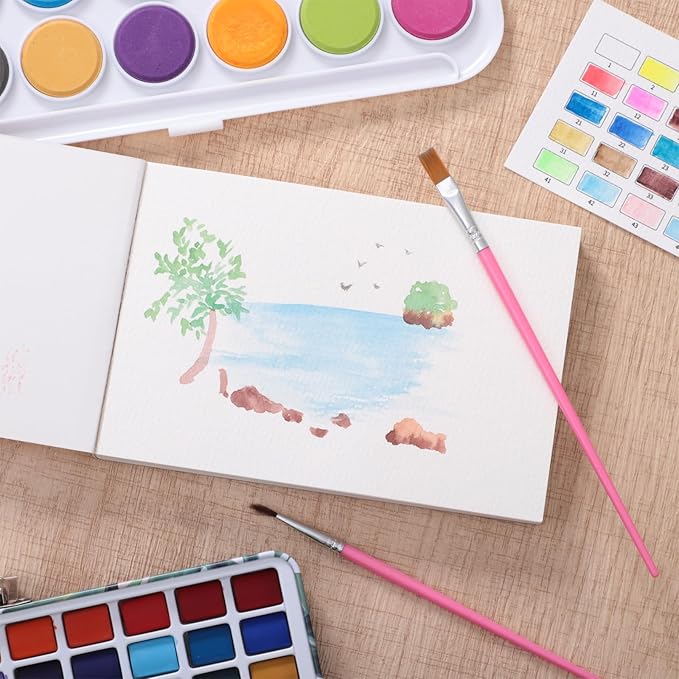 30 Sheets Watercolor Paper Pad with 2 Pcs Watercolor Brush, 140 lb/300 GSM Watercolor Paper Cold Press Tearable Water Color Pad for Art Painting, Drawing, Mixed Media(4x6 Inch)