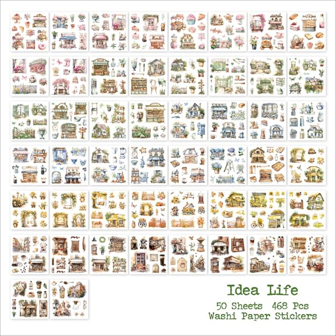 Garden Journal Stickers for Junk Journal Supplies, 50 Sheets Precut Watercolor Washi Sticker Book for Journaling, Scrapbooking, Bujo, Card Making, Art Crafts, Adults