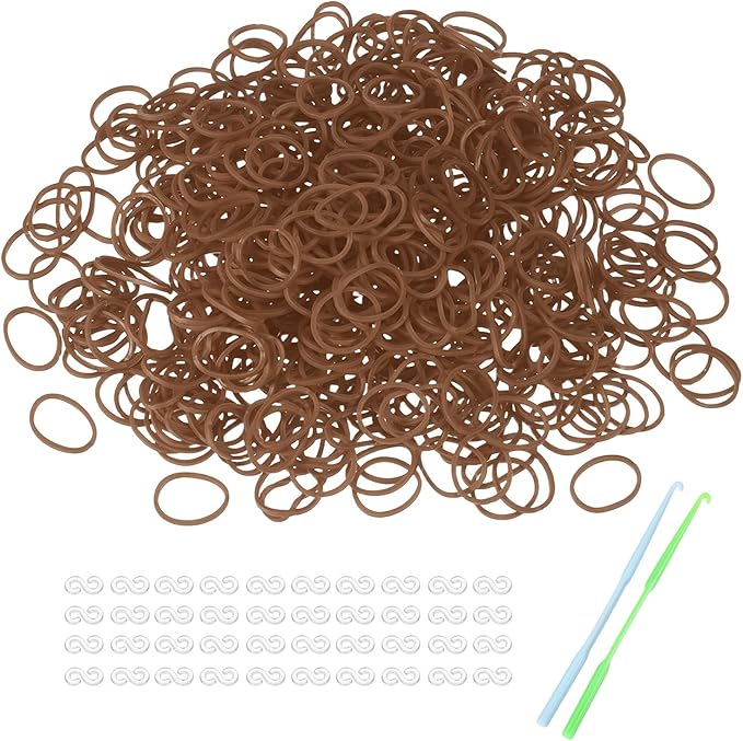 MECCANIXITY 1200 Pcs Loom Rubber Bands Kit with 50 Pcs S-Clips 2-Hooks Rubber Bands Refill Bracelet Making Kits for Weaving DIY Handcrafts Gift, Brown