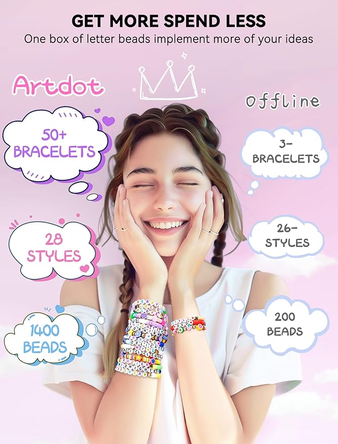 ARTDOT 1400 Pieces Letter Beads for Friendship Bracelets Making Kit, 28 Styles Assortment Jewelry Making Supplies Alphabet Beads Set with Cases Preppy Crafts