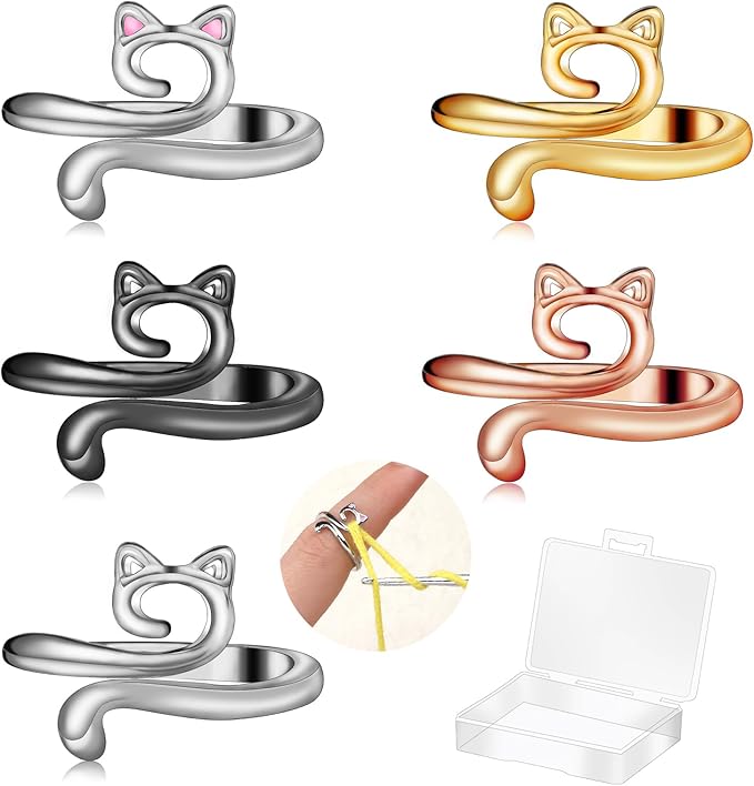 5 Pcs Crochet Ring, Adjustable Crochet Tension Rings, Yarn Ring for Finger Knitting Loop Accessories Tools, Yarn Rings for Women Mother Grandma