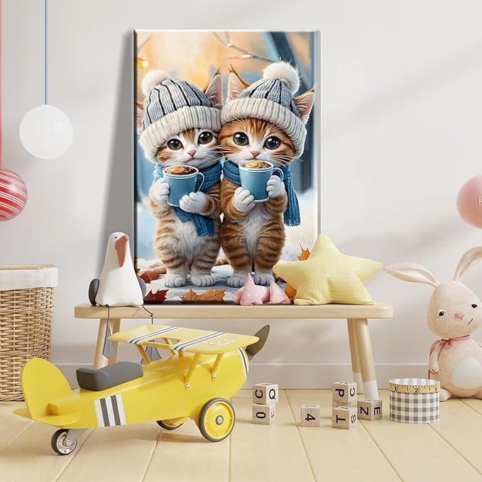 ATDMS Paint by Numbers Kits for Adults DIY Cute Cats Paint by Number with Frame Paint by Number with Easel for Wall Hanging Home Room Decor 7.87x11.81 inch