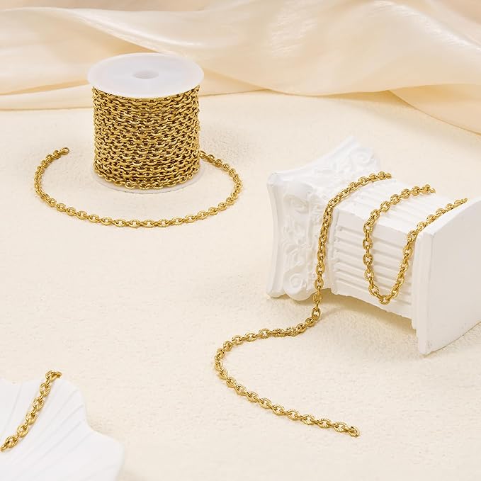 YOUBEIYEE 5 Meters Embossed Oval Jewelry Chains Bulk Gold Plated Stainless Steel Chain for Jewelry Making