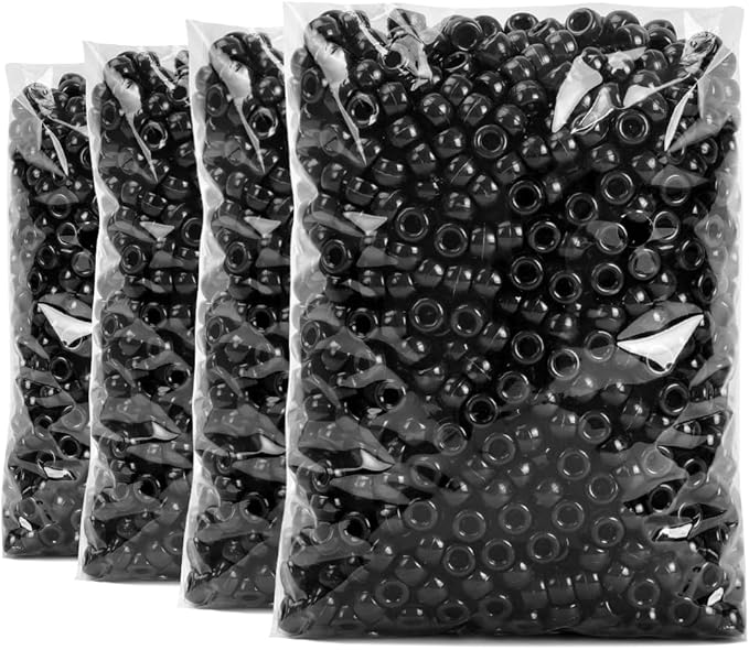 praisebank 4000pcs black pony beads, barrel shaped, plastic, loose beads, craft beads, hair braids