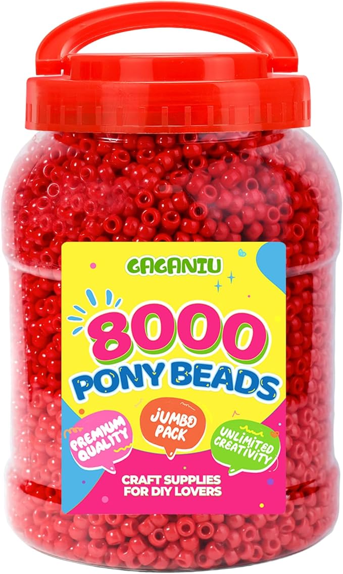 8000 pcs pony beads bulk for bracelet red plastic beads making for hair braiding diy crafts kandi jewelry key chains and ornaments decorations boxed