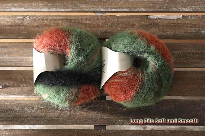 Snowbaby Wool Acrylic Blend Long Pile Yarn,(Worsted) Warm and Luxurious Fuzzy Yarn for Knitting and Crocheting DIY Hats Scarves Sweaters, 2 * 3.52oz/100g 207yds(62-Acorn Forest)