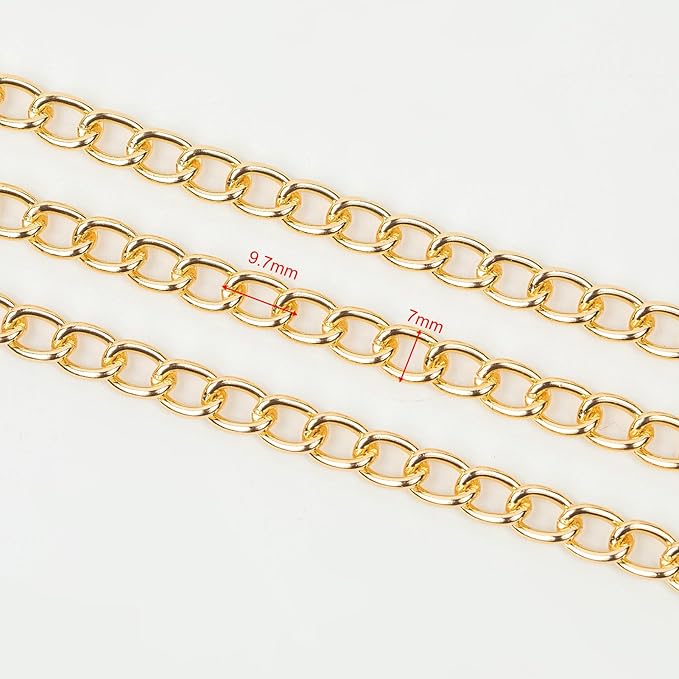 YOUBEIYEE 33 Feet Aluminum Chain for Jewelry Making, Gold Plated Cable Link Chains Bulk Handmade Decoration Craft Chain Roll