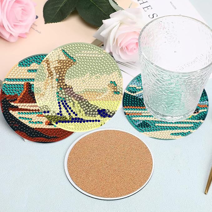 DOTZSO 8 Pcs Diamond Art Coasters Kit with Holder Diamond Art Kits for Adults Beginners Small Diamond Painting Coasters Arts and Crafts for Adults Supplies Item Sets (Landscape)