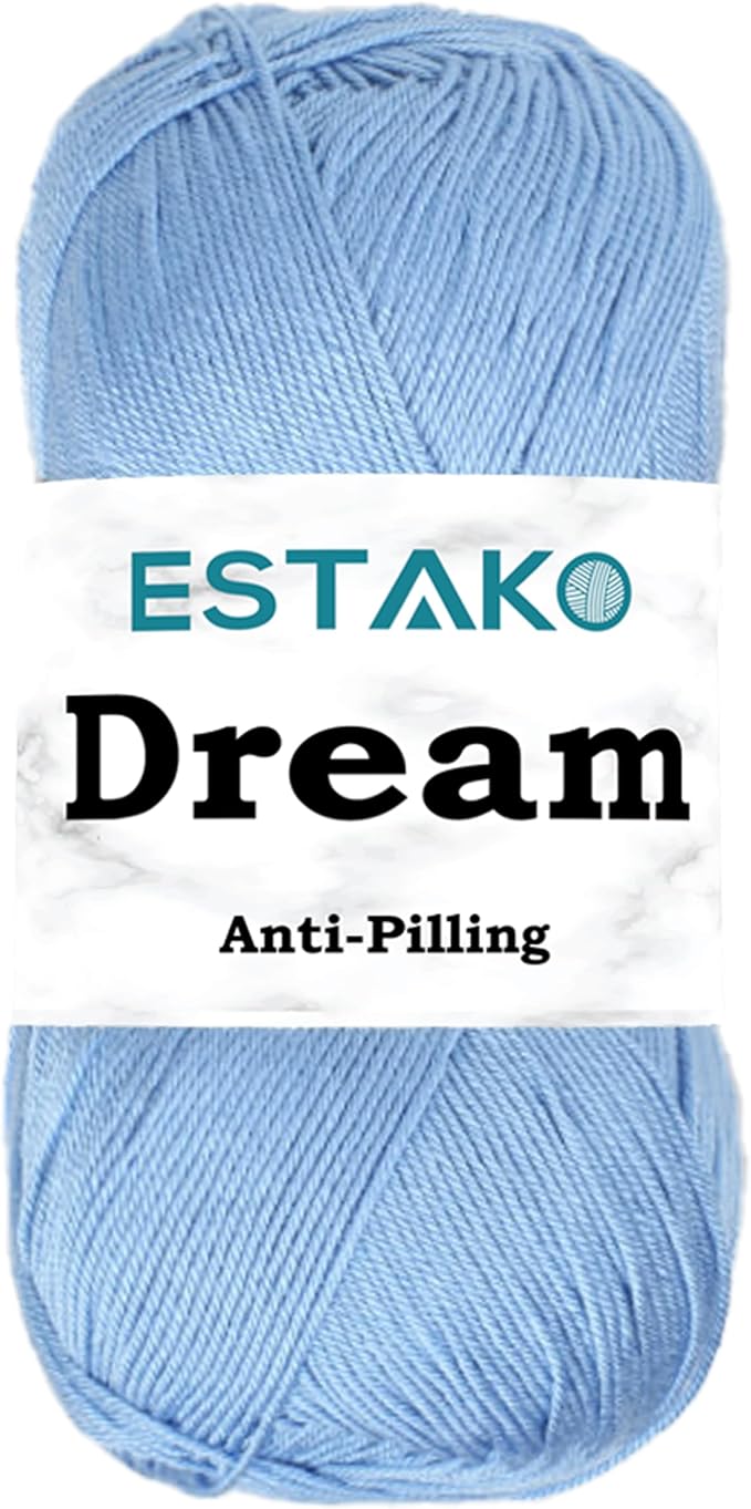 Estako Dream, 100% Microfiber Acrylic Yarn, Soft, Super Fino/Fingering Weight (1) for Crochet and Knitting 3.5 Oz (100g) / 382 Yrds (350m) (75028 - Blue)