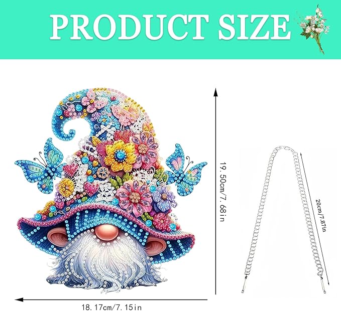 Auremi Gnome Diamond Art Pendant Kits,5D Flower Diamond Art Diamond Painting Hanging Kits,DIY Special Shaped Diamonds Painting Suncatcher Pendant Kit for Adults for Gift Wall Home Decor