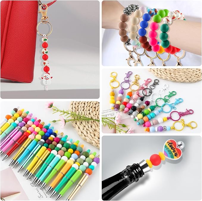 150Pcs 15mm Silicone Beads for Keychain Making Bracelet Necklace, Bulk Round Silicone Beads for Pens（Scarlet Red）