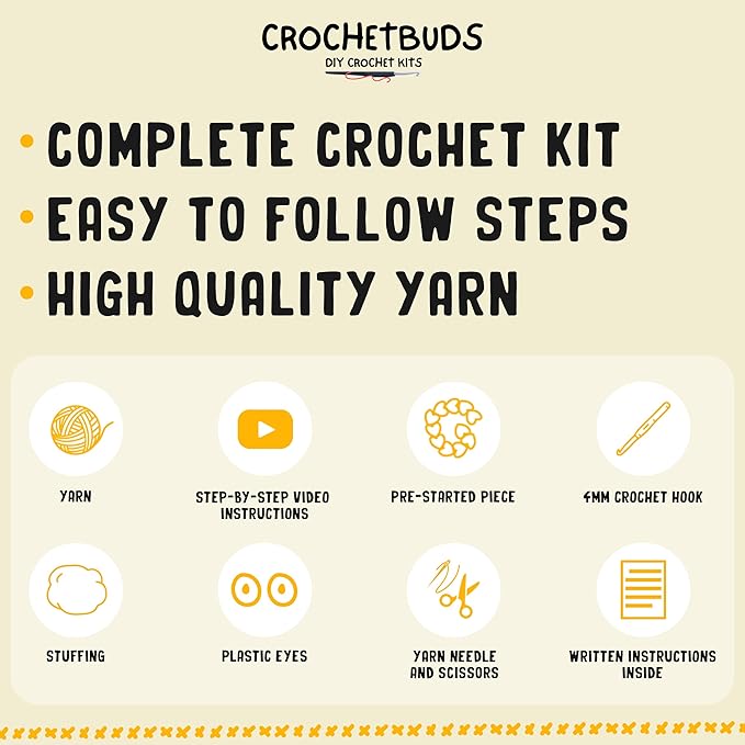 Pika-Doo DIY Crochet Kit | Ultimate Starter Set for Teens & Adults | Fun Couples & Date Night Craft Project w/Premium Yarn, Hook, Step-by-Step Video Tutorials & Easy Written Guides (Ages 15+)