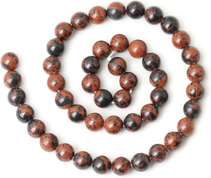 cheavian 45pcs 8mm natural mahogany obsidian stone round loose beads for jewelry making 1 strand 15"