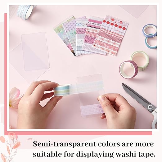 Crtiin 60 Pcs Washi Tape Cards Organizer with Storage Box –Portable Washi Tape Holder & Display Board for Scrapbooking, Journaling, DIY Crafts, Travel(Clear)